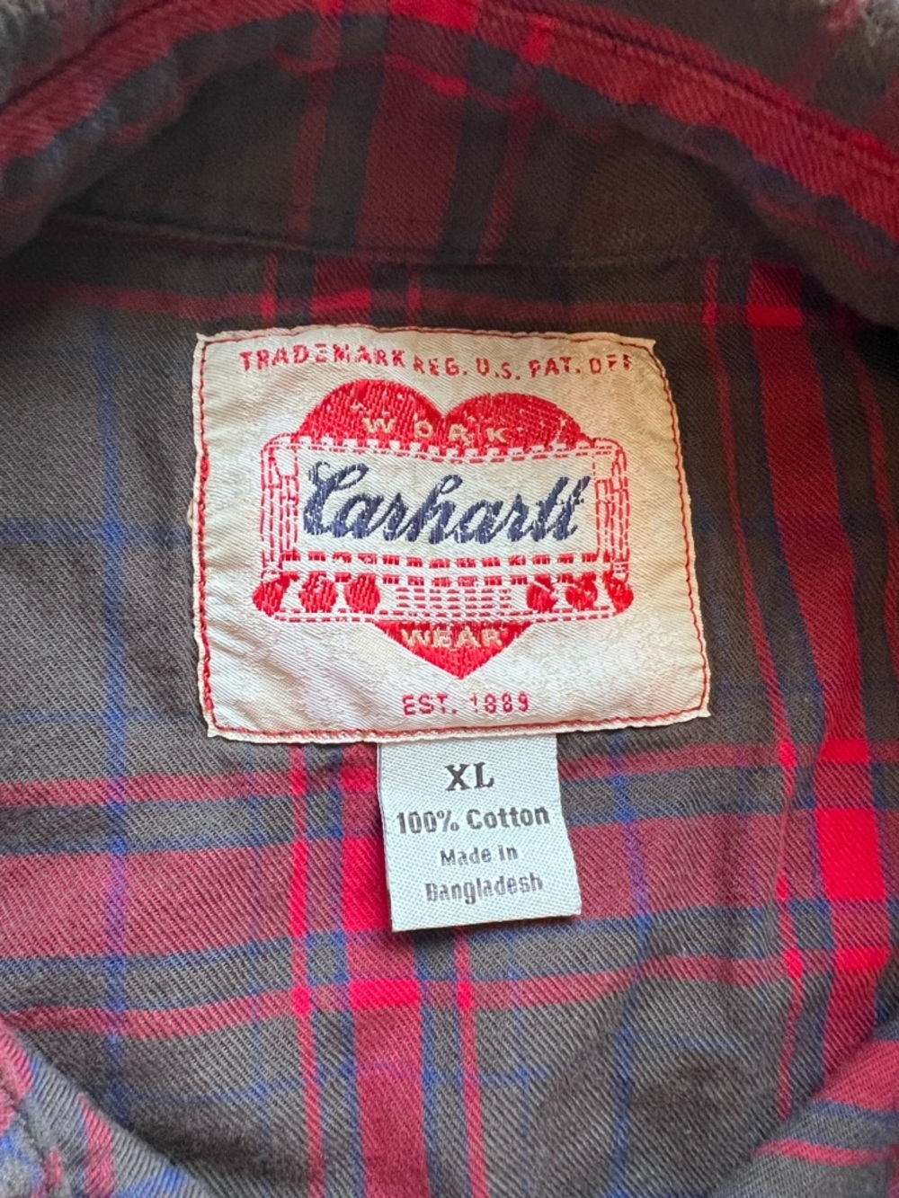Carhartt Heritage Series Heart Logo Plaid Flannel Shirt Pearl Snap XL - Picture 6 of 10
